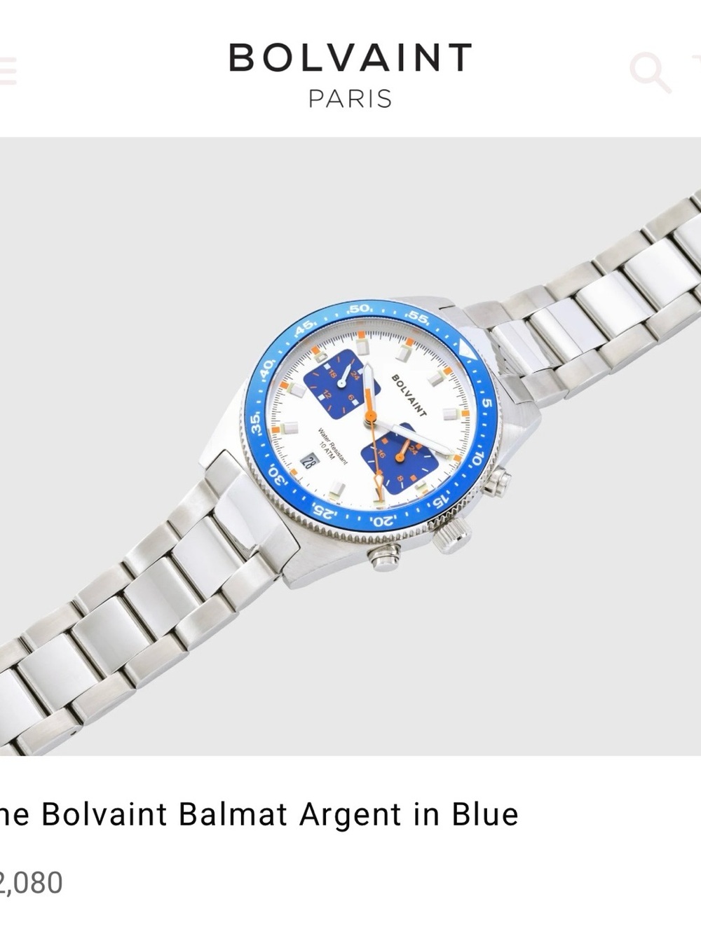 Bolvaint Balmat Chronograph Watch in White & Blue